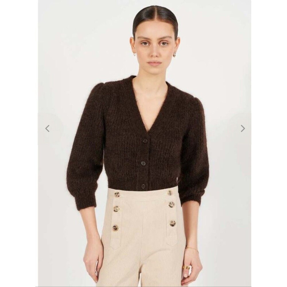 Masscob Black Whitney Superkid Mohair Merino  V-Neck Cardigan Sweater S Small